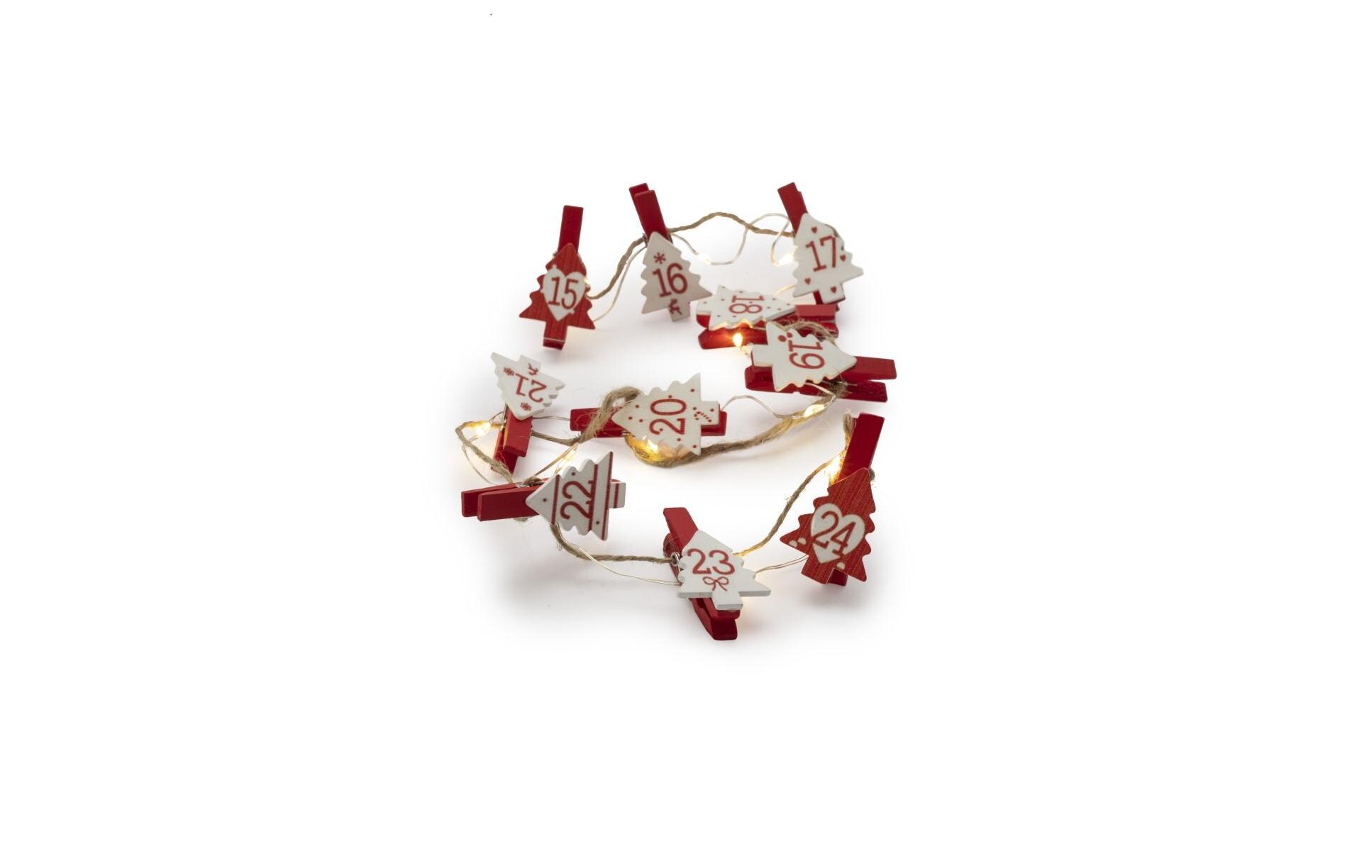 Adventskalender Clips Christmas Trees, 25 LEDs, 1.8 m, RotLED Lichterkette