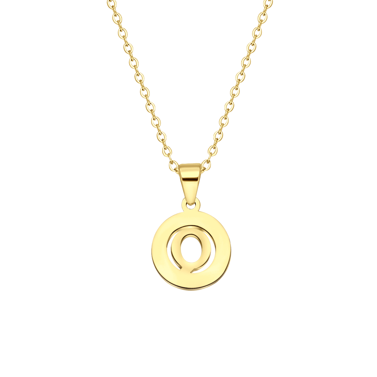 Stalen goldplated ketting met letter - Q