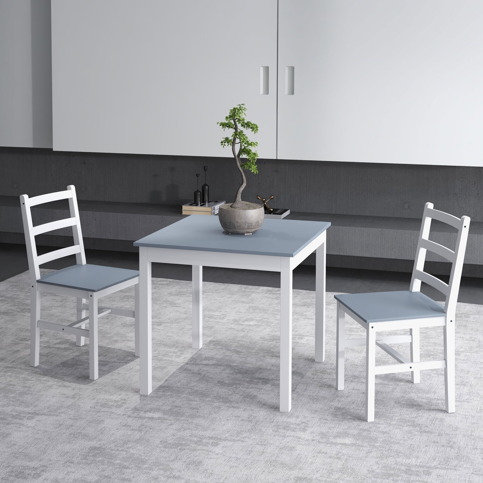 HOMCOM Essgruppe mit Anti-Rutsch-Fußpads grau, weiß 75L x 75B x 73H cm