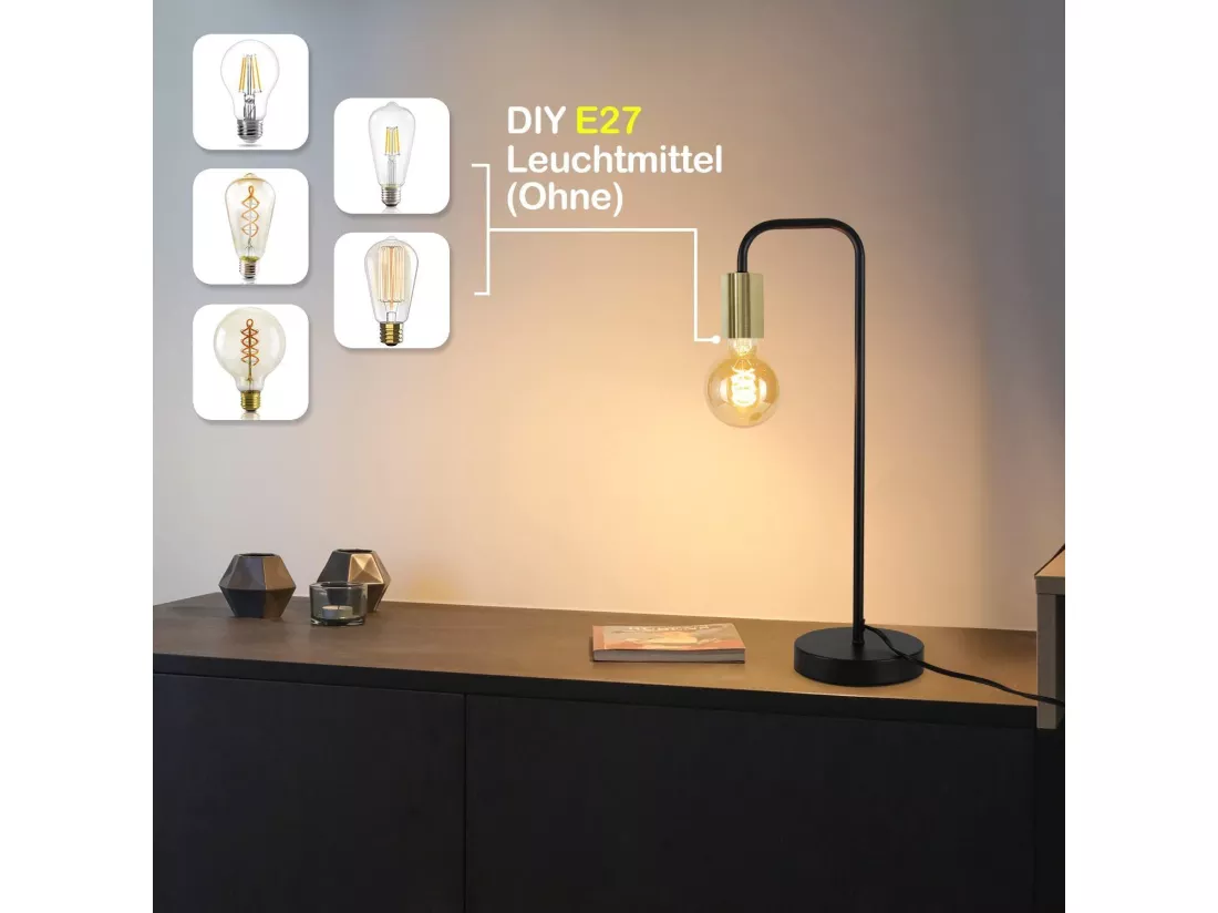 NETTLIFE lampe de table Vintage lampe de chevet salon - noir or industriel E27 lampe de table enfants dans chambre veilleuse