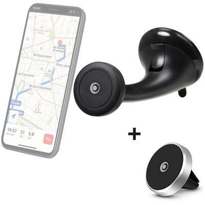 Bigben - Support voiture - Aimanté 2 en 1 sur Pare-brise + Ventilation noir - 100% plastique recyclé