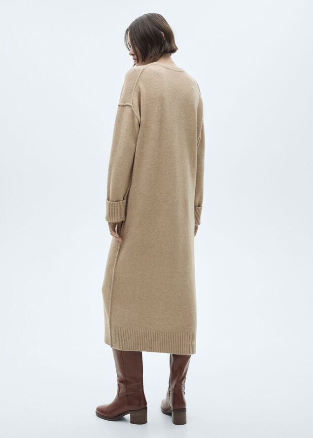 MANGO Knitted dress with ribbed finishes Medium brown