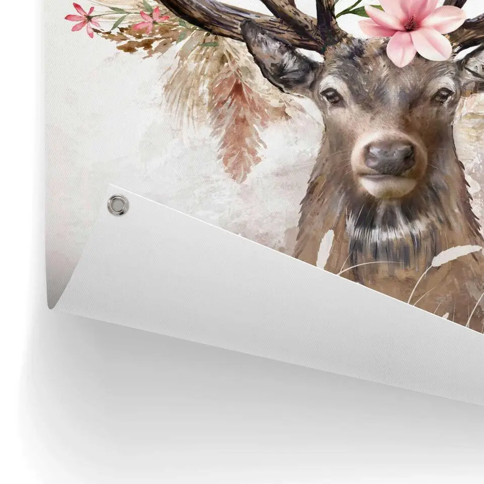 Tuinposter Hert in Bloemen - 80x60cm - Roze