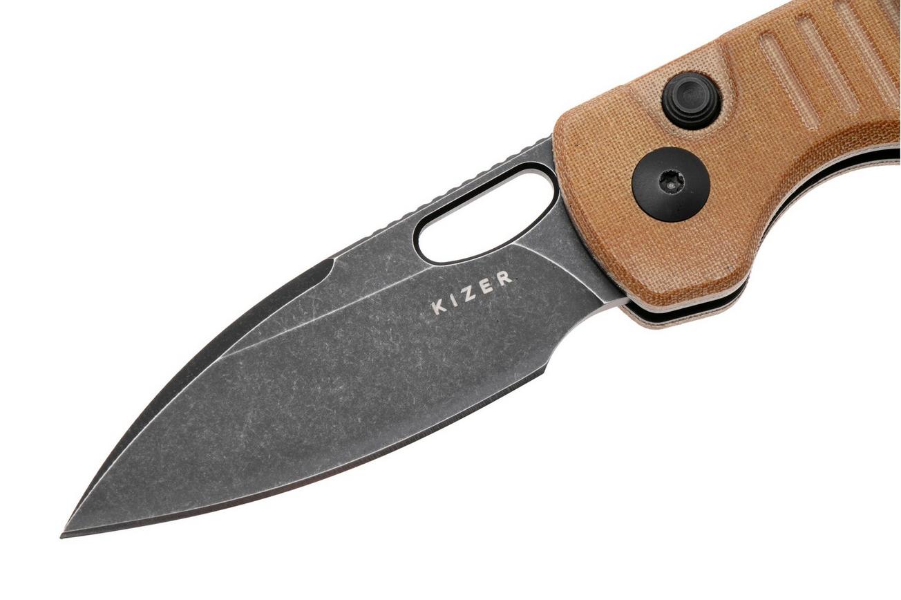 Kizer Parakeet V2706A3 Blackwashed Nitro-V, Brown Micarta, zakmes