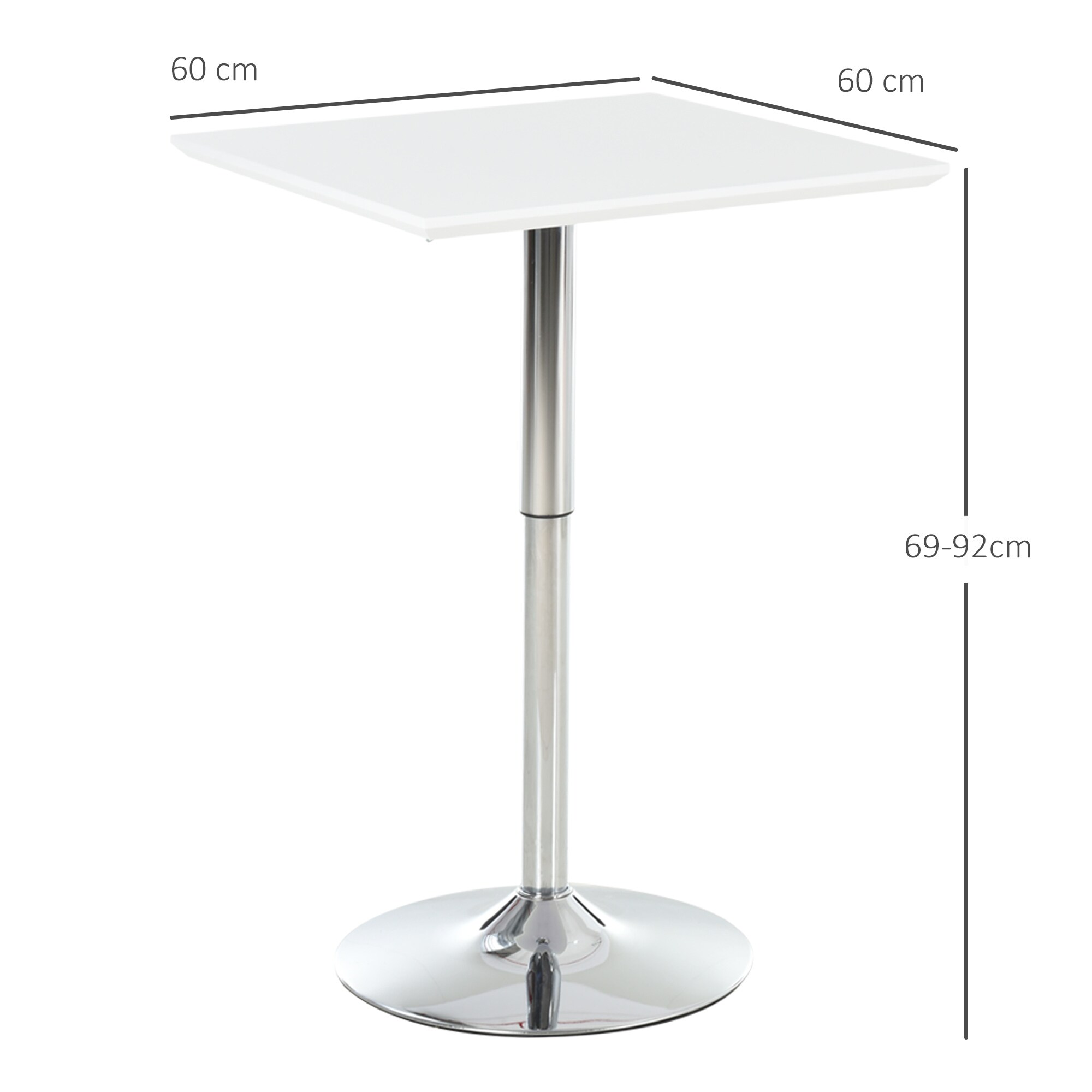 HOMCOM Bistrotisch höhenverstellbar weiß 60 x 60 x 71-92 cm (BxTxH)