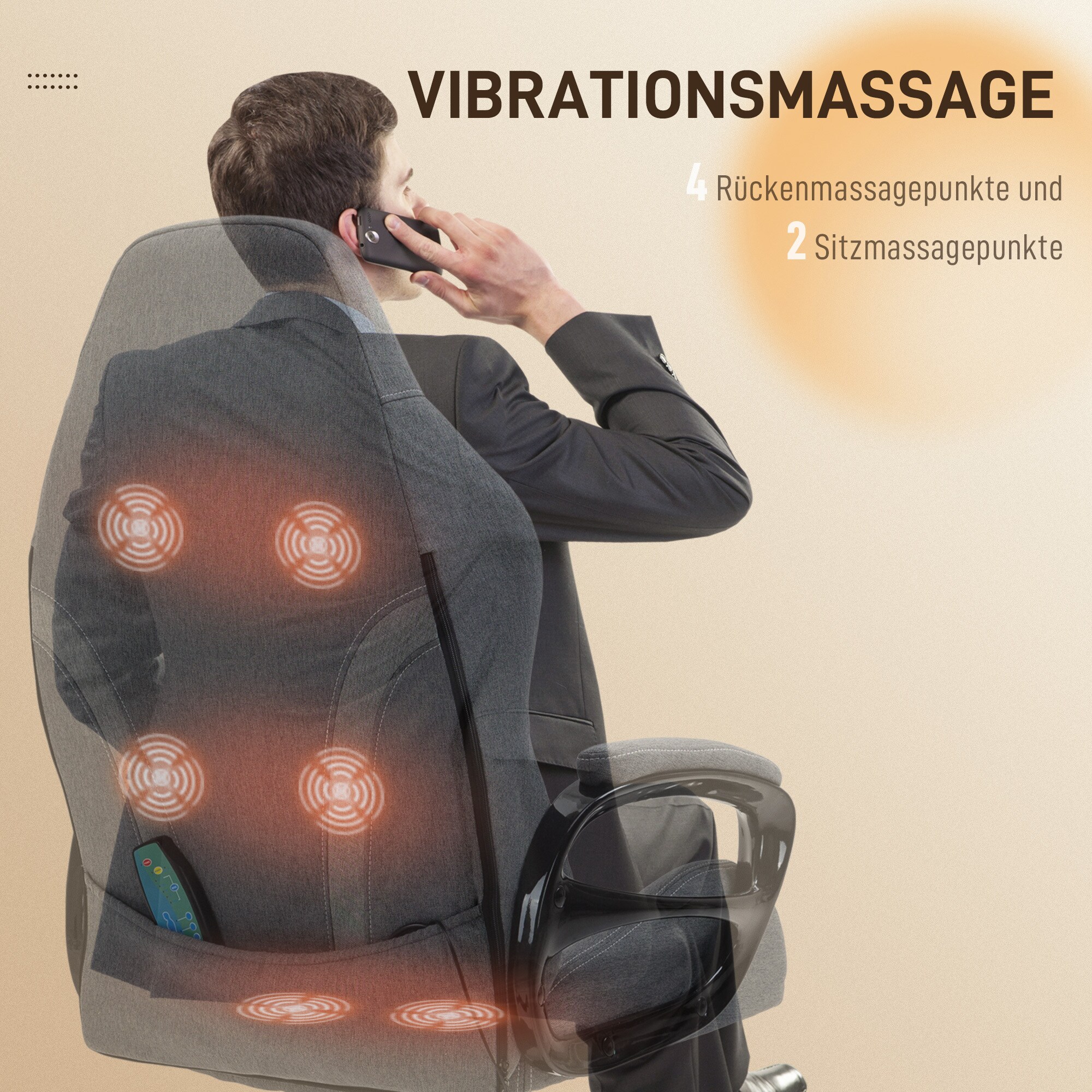 Vinsetto Bürostuhl mit Massagefunktion grau 64 x 68,5 x 116,5-124 cm (BxTxH)