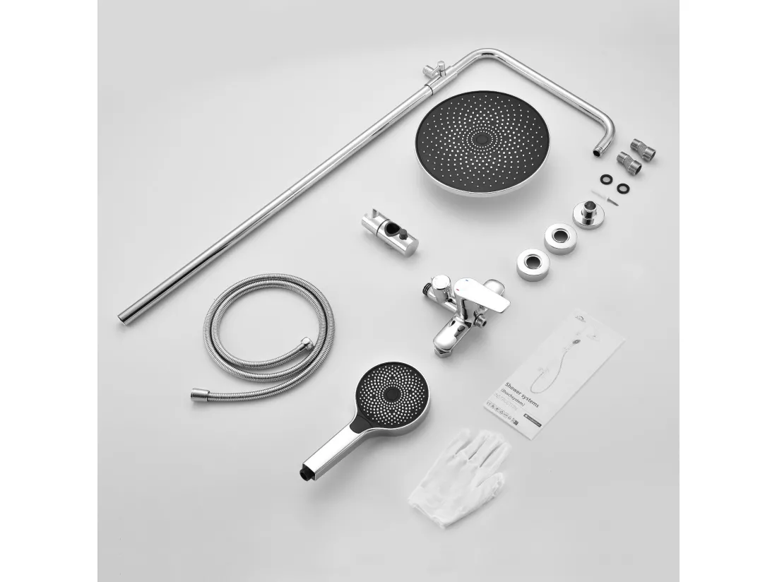 Colonne de Douche,AURALUM MAX Colonne Douche avec Mitigeur Hauteur Réglable,Mitigeur Baignoire avec Tête Douche 26 * 26cm,Pommeau à main 3 Jets