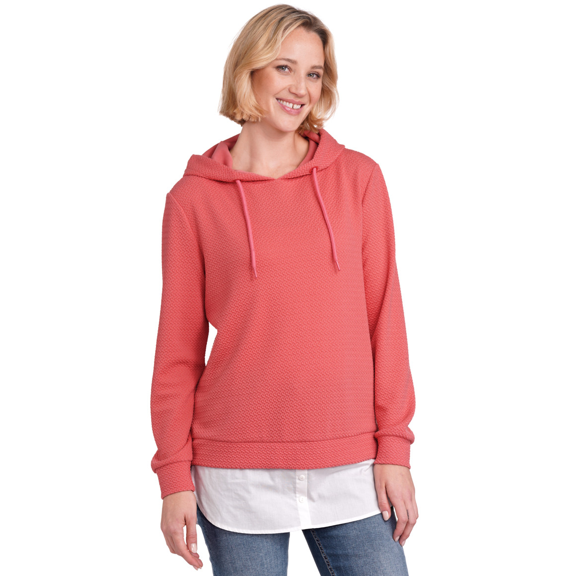 Gina Benotti Damen Hoodie mit Bluseneinsatz hellrot