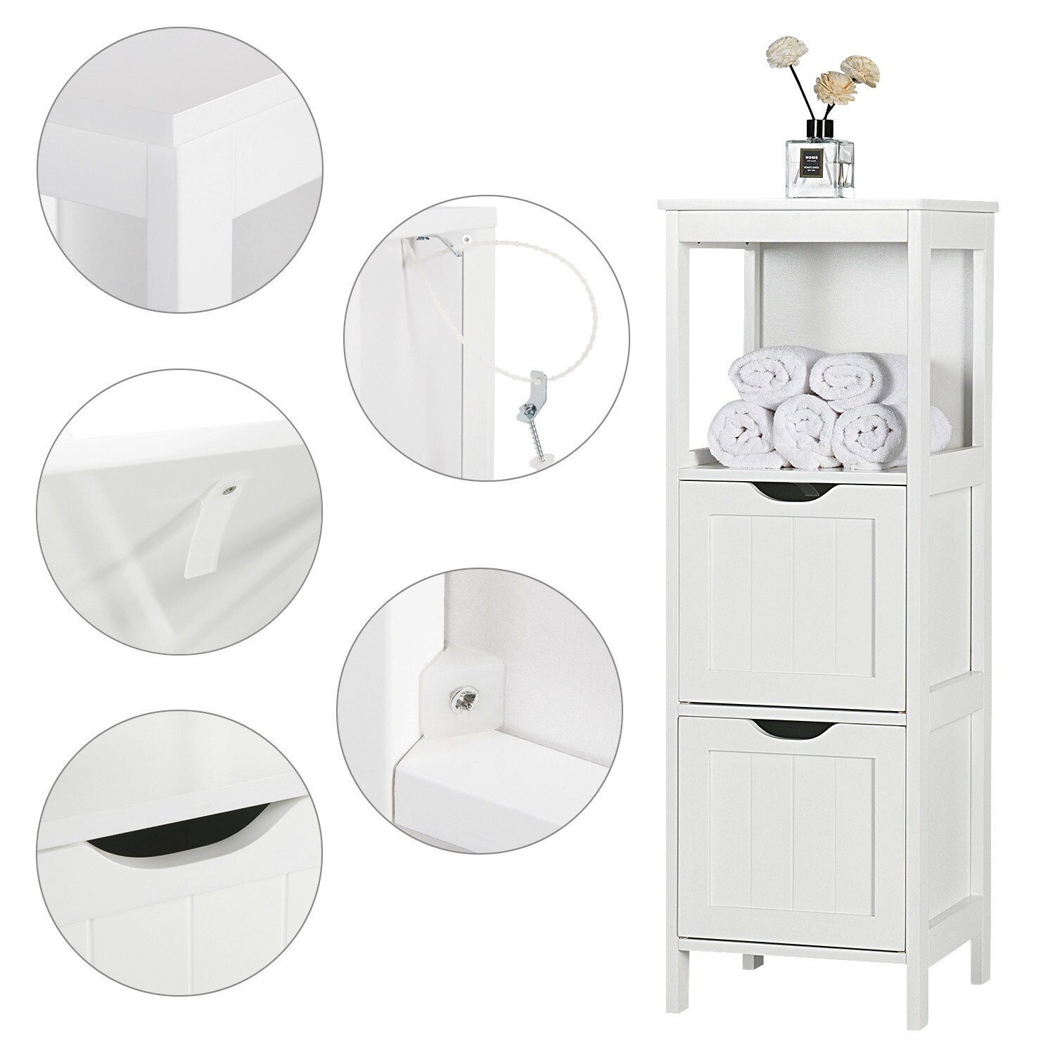 Yaheetech Badschrank, Badkommode, lackiertes Badregal weiß, Badezimmer Schrank mit abnehmbaren Schubladen, Nachtkommode, Eckkommode, 30x30x89cm LBH