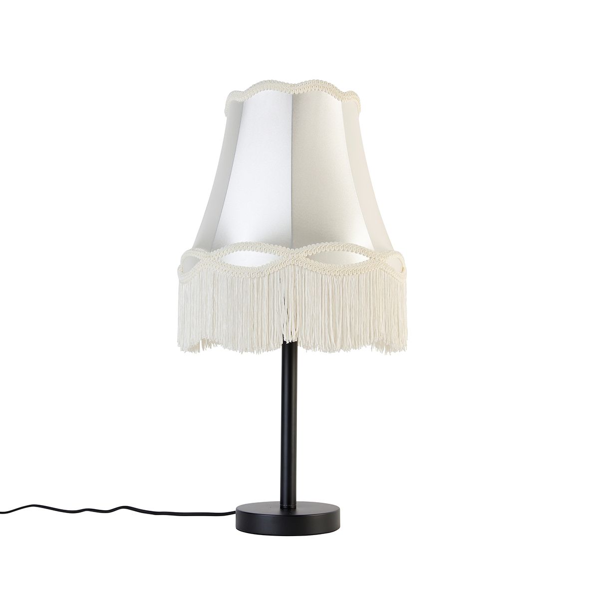 Klassieke tafellamp zwart met granny kap crème 30 cm - Simplo