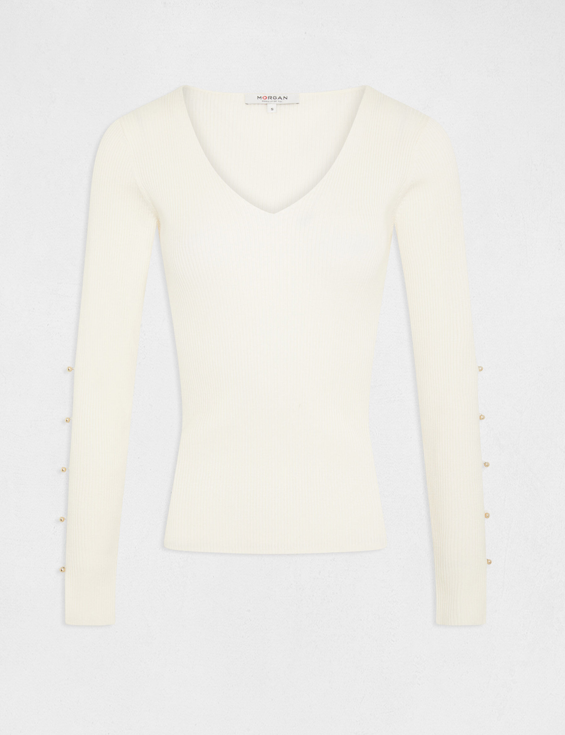 Pull manches longues fendues à boutons ivoire femme - ivoire