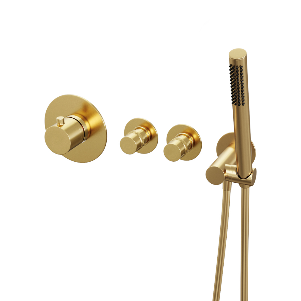 Brauer Gold Edition inbouw badkraan met badvulcombinatie en staafhanddouche geborsteld messing PVD