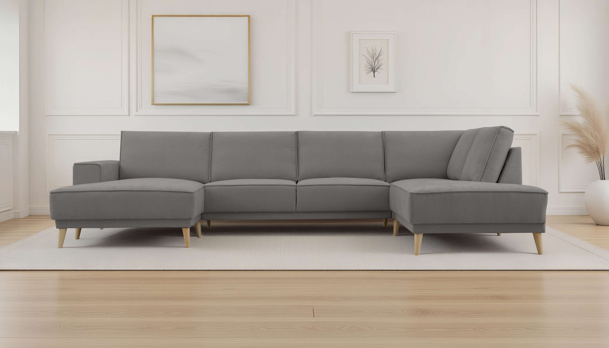 GOODproduct Wohnlandschaft »Oland Skandi, weicher Chenille-Stoff« U-Form, 345 cm, Wellenunterfederung, Skandi-Design, Massivholzfüsse