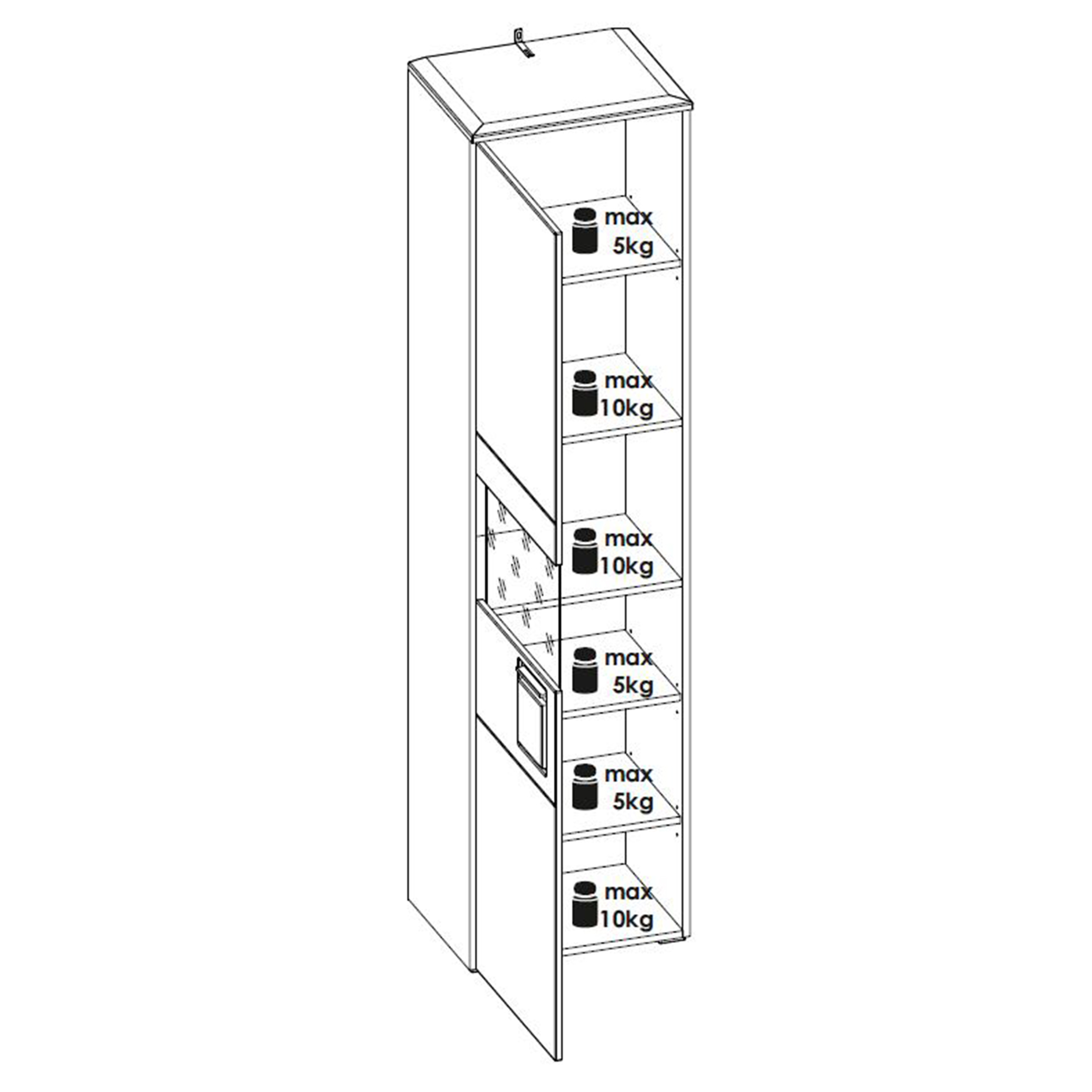 Standvitrine - Evoke Eiche - schwarz - 50 cm