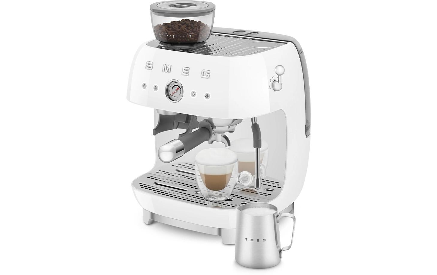 Siebträgermaschine 50's Style EGF03WHEU Weiss<br>Espresso Kaffeemaschine