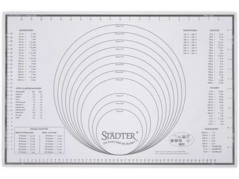 Städter Backmatte 60 x 40 cm 1 Stück, Weiss, 60 x 40 cm Silikon Unterlage zum Backen