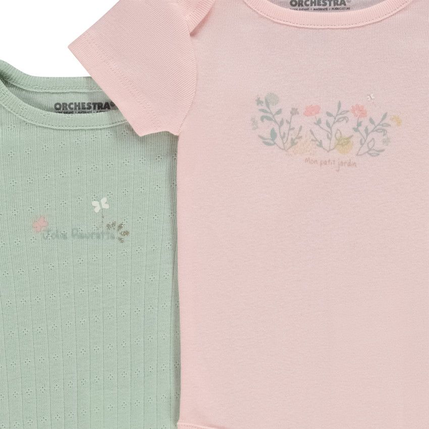 Lot de 5 bodies manches courtes motifs floraux pour bébé fille - Vert