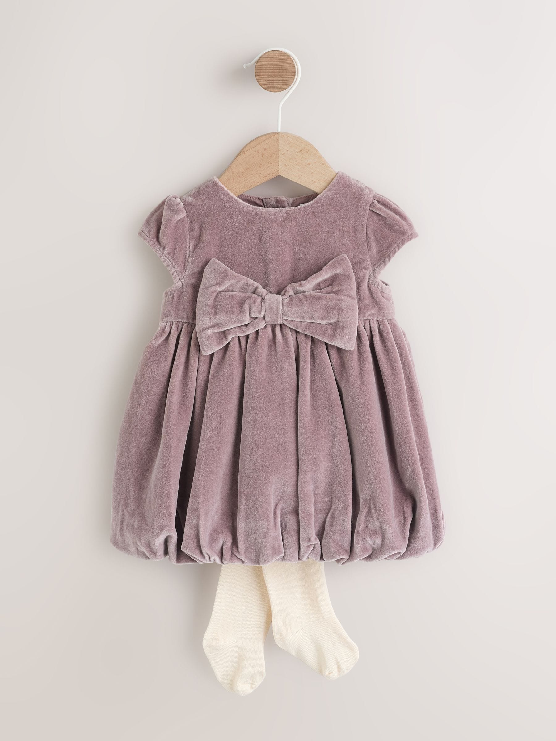 Paars - 2 -delige Set van fluwelen Babyjurk met Strik en maillot met ballonzoom (0mnd -2jr)