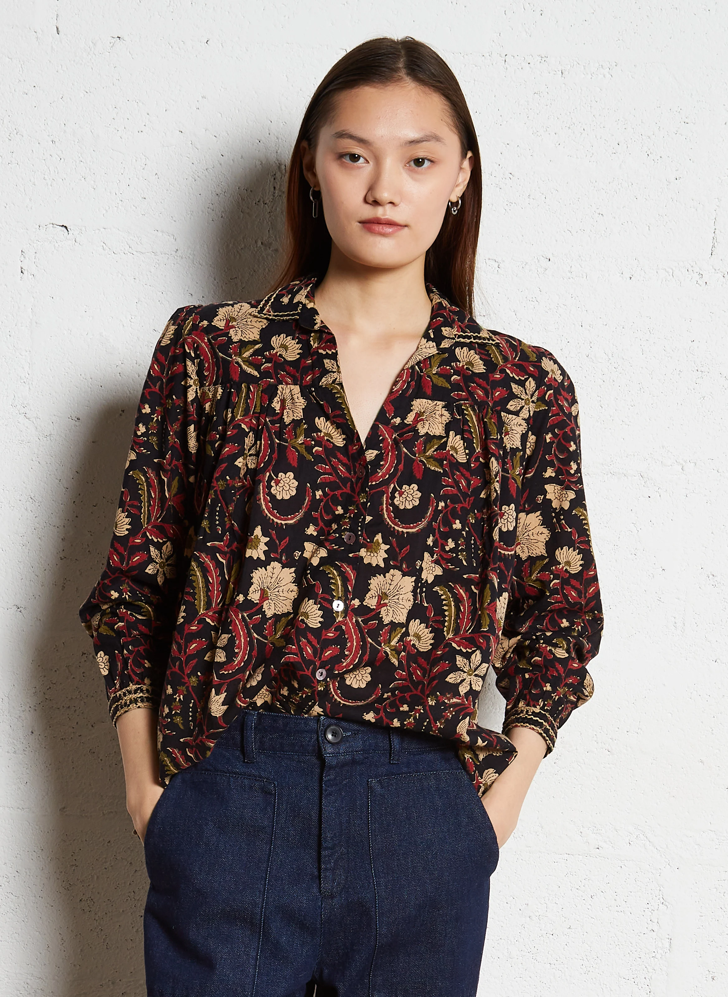 MIA - Blouse col chemise imprimée en coton | Multicolore