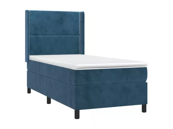 Sommier tapissier et matelas et LED Bleu foncé 90x190cm Velours