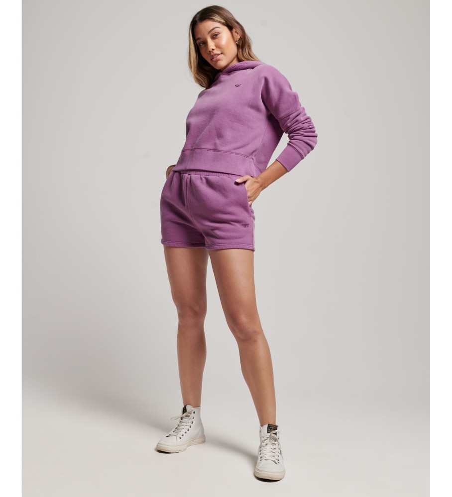 Blusa cropped com capuz da Superdry em lavagem lilás