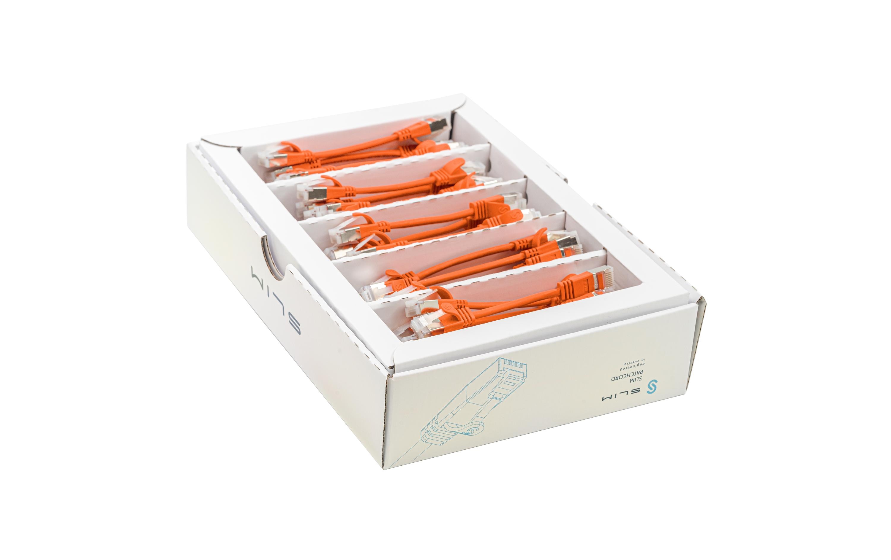 Slimpatchkabel RJ-45, Cat 6A, U/FTP, 0.1 m, Orange, 50-Pack<br>SLIM Multipack, 50x 10cm KAT6A Patchkabel, orange