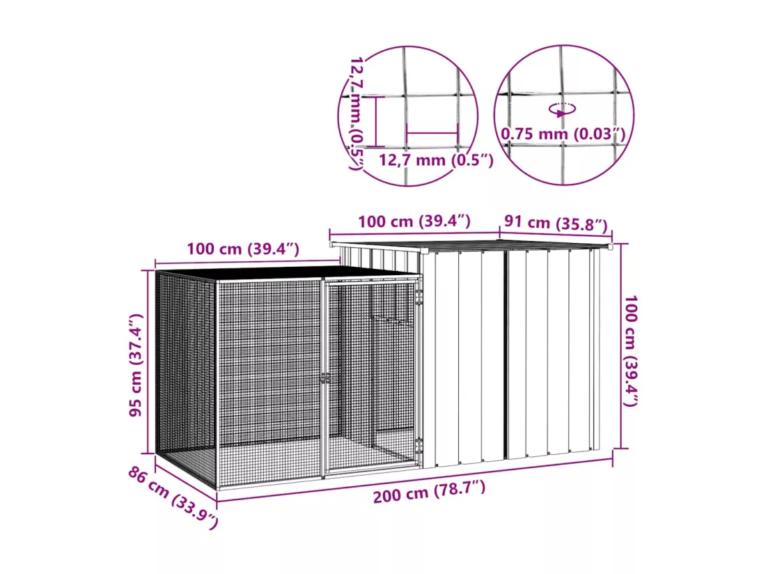 Cage pour poules Anthracite 200x91x100 cm Acier galvanisé