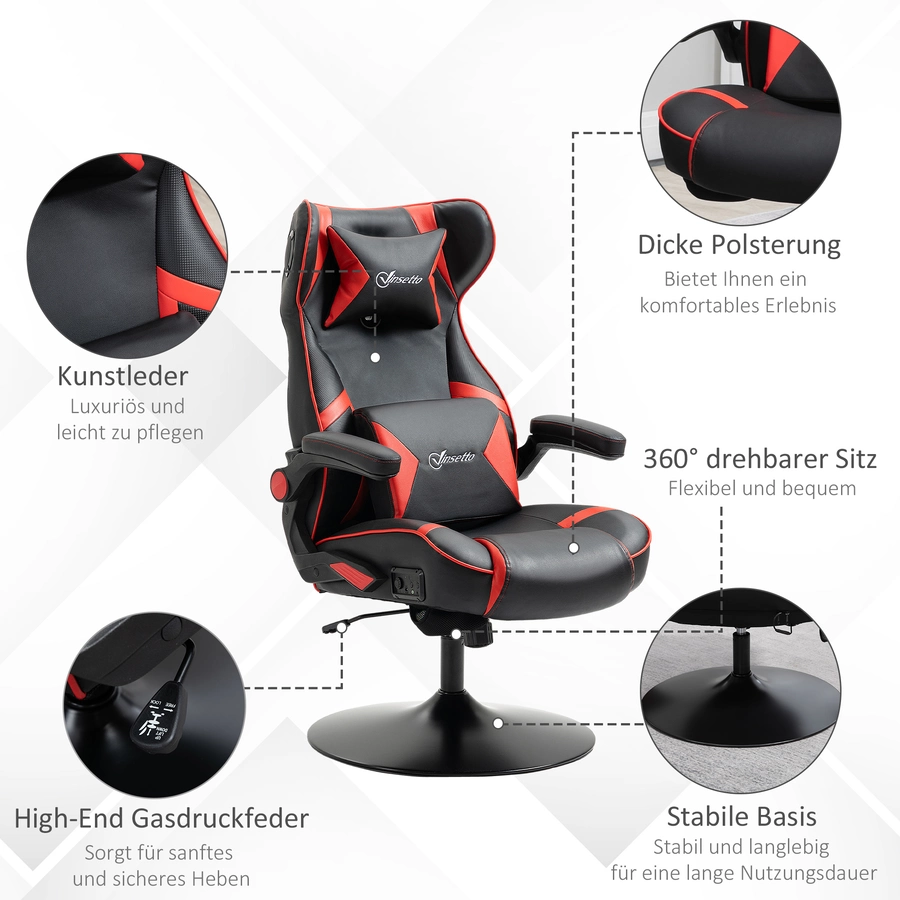 Vinsetto Gamingsessel mit Lautsprecher rot, schwarz