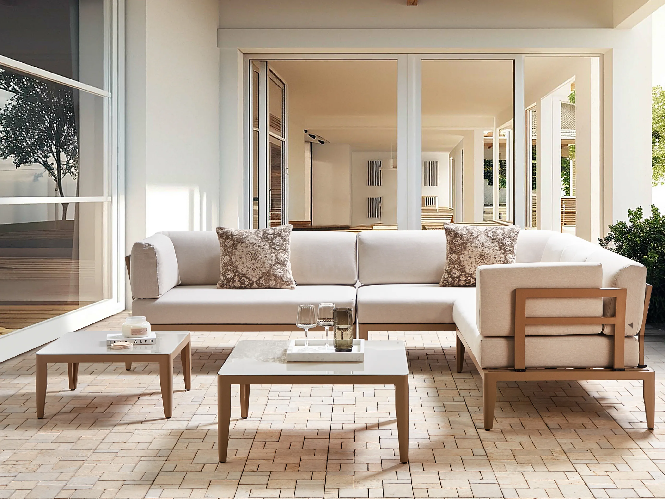 Tuin hoekloungeset met tafel 6-zits RIMA III linkszijdig modulair Metaal Lichtbeige