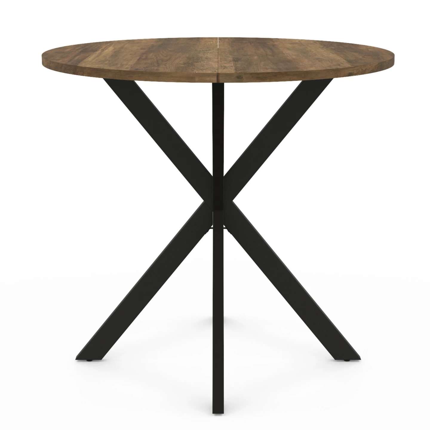 Table à manger ronde ALIX plateau HAWKINS 4 personnes pied araignée bois foncé et noir 80 cm