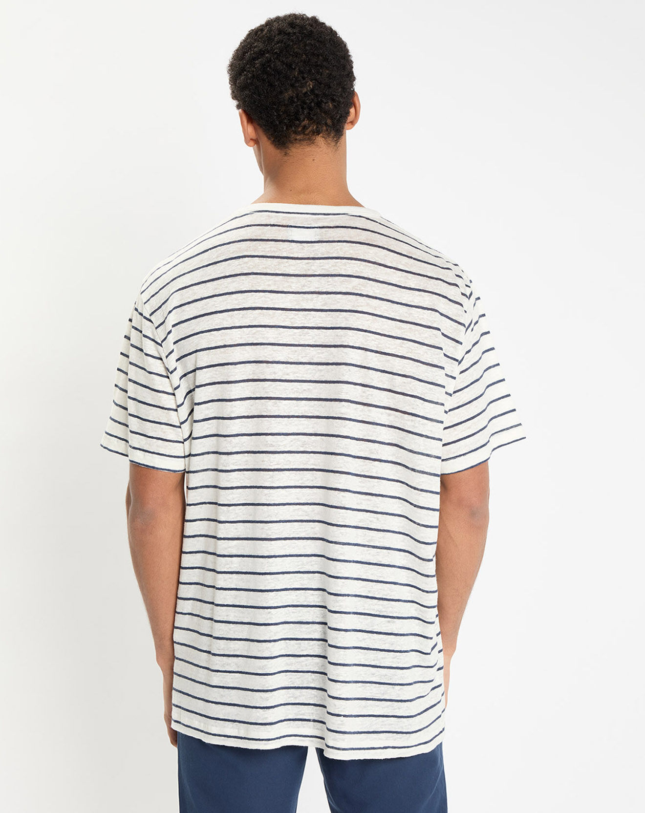 Hackett London T-Shirt 100% Lin Regular Fit Marinière blanc/bleu