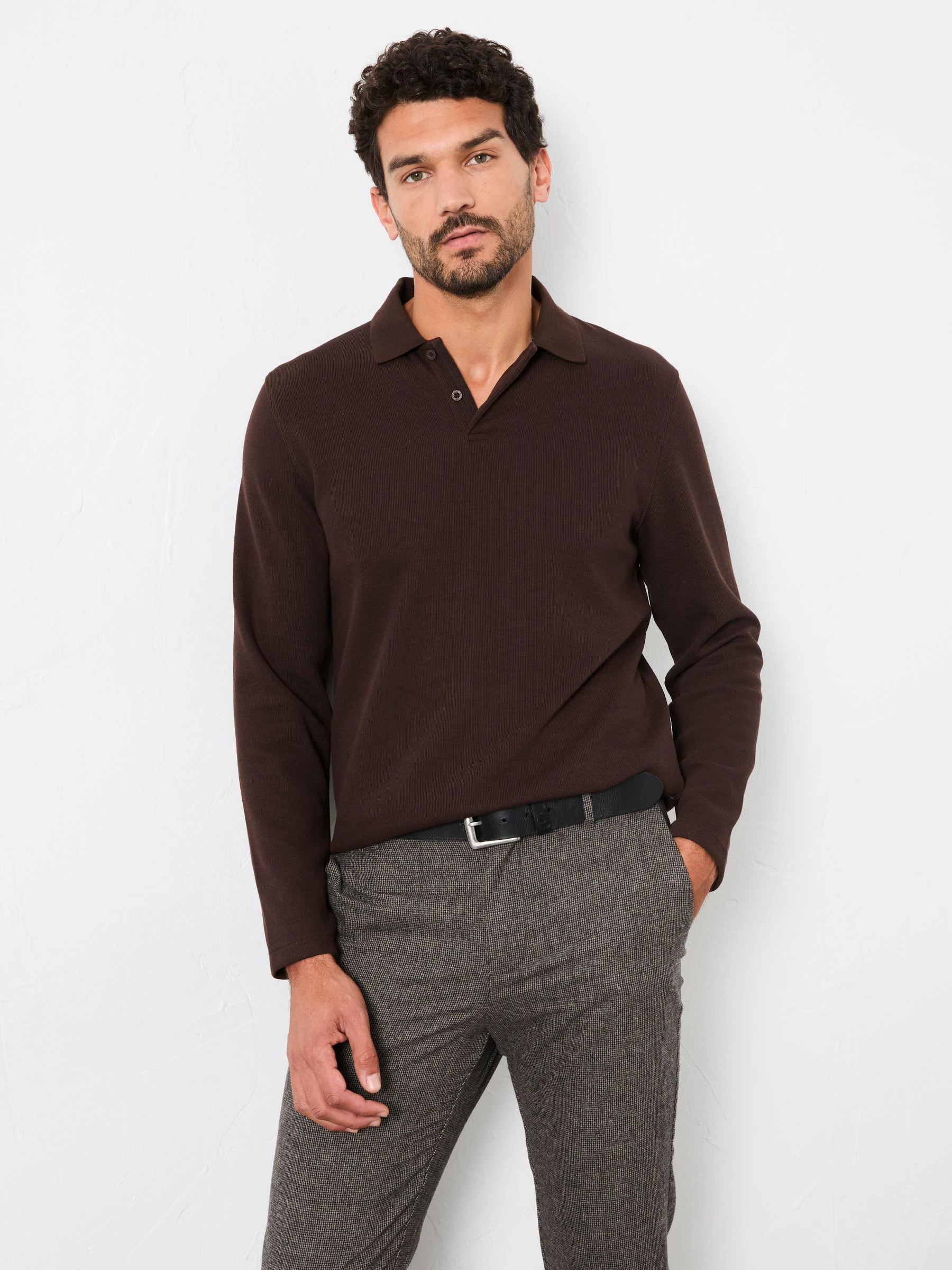 Chocoladebruin - FatFace Long Sleeve Ribbed Polo