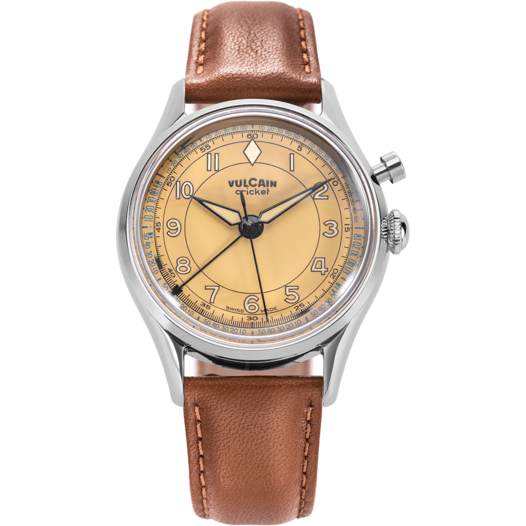 Vulcain Cricket Classique 36mm Brown Khaki Sapphire Caseback
