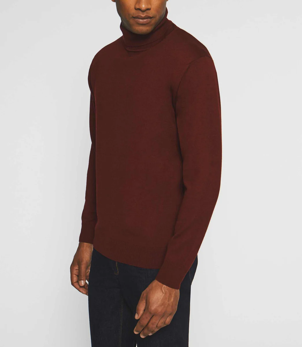 Pull col roulé en laine mérinos bordeaux BRUNO