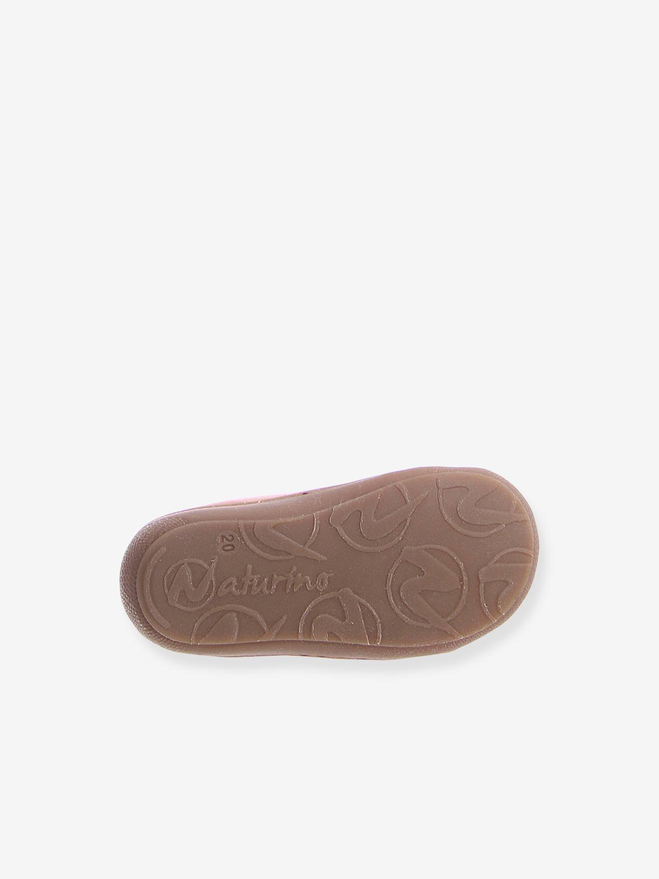 Sapatinhos de bebê com fecho de velcro Cocoon NATURINO® First Steps Marrom Claro Liso