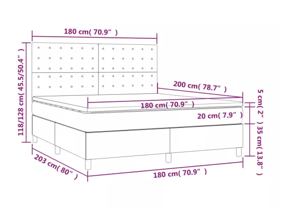 Sommier tapissier avec matelas et LED Noir 180x200 cm Tissu