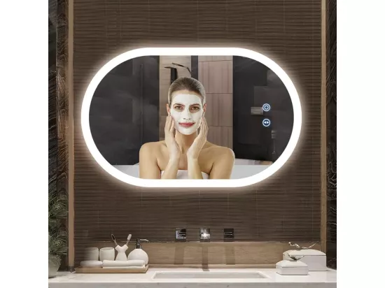 Miroir de Salle de Bain Lumineux à LED 50x70CM,3 Températures Couleur Montage Mural,Miroir Intelligent Multifonction