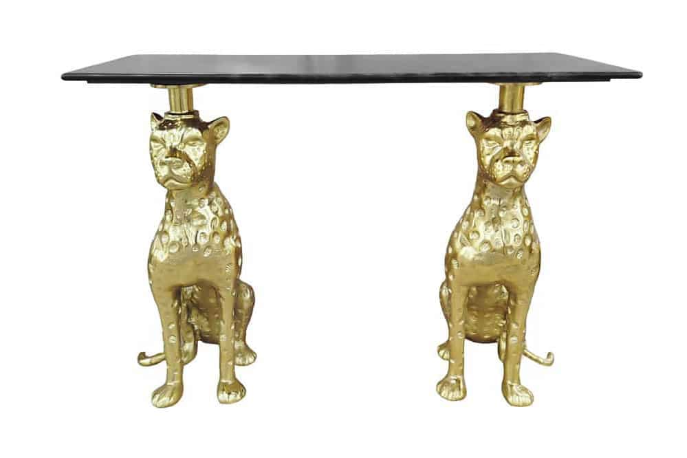 Freistehender Konsolentisch PANTHER 115cm gold Metall mit Marmor-Platte handmade