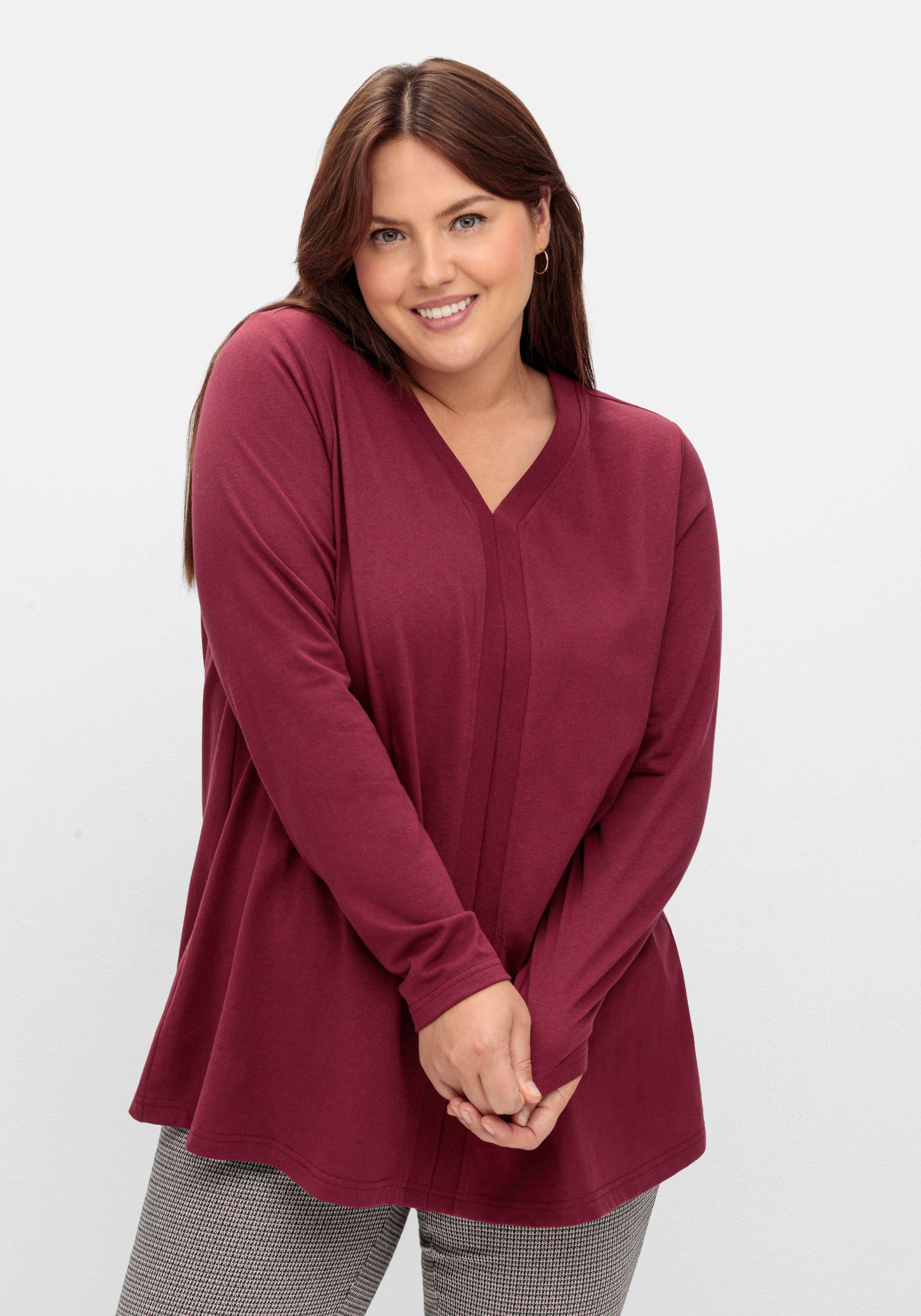 Langarmshirt mit V-Ausschnitt und Rippblende