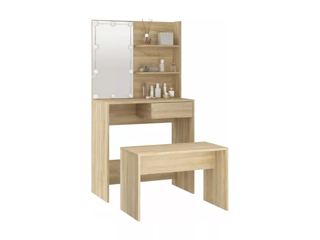 Ensemble de coiffeuse avec LED Chêne Sonoma Bois d'ingénierie