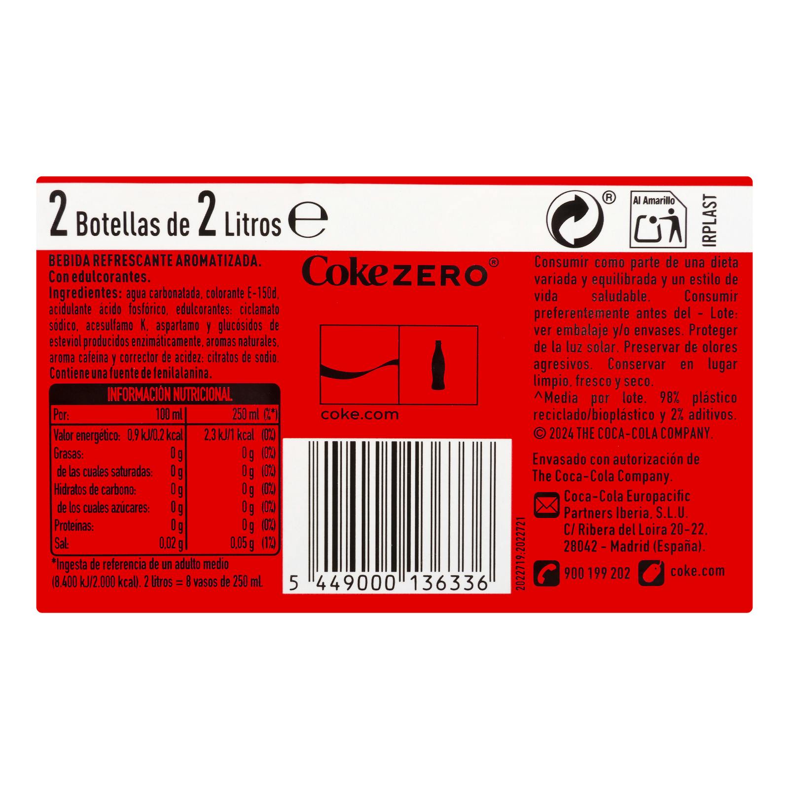 Boisson gazeuse Coca-Cola sans sucre