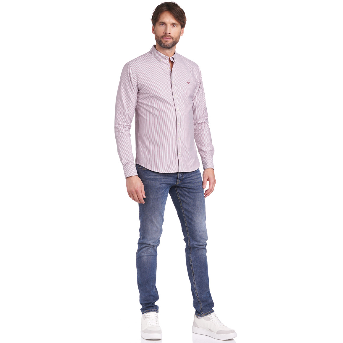 Jonas Nielsen Herren Hemd mit Button-down-Kragen dunkelrosa / weiss