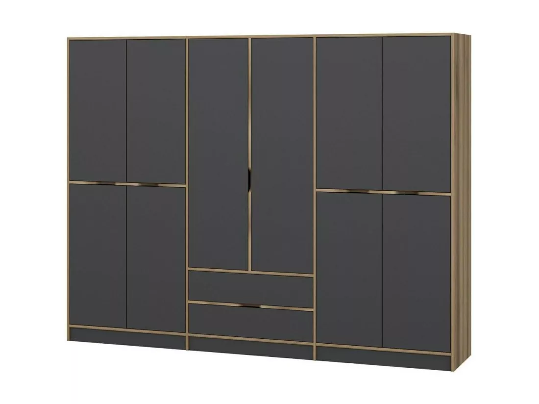 Grande Garde-robe Draic, Meubles de chambre, Penderie de plain-pied, Placard à vêtements, 277x52 h208 cm, Noir et Or