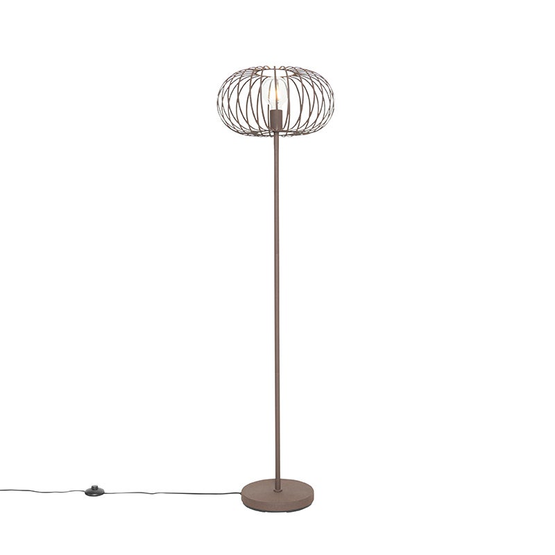 QAZQA - Design vloerlamp roestbruin - Johanna | Woonkamer | Slaapkamer - Staal, langwerpig - LED-compatibel E27