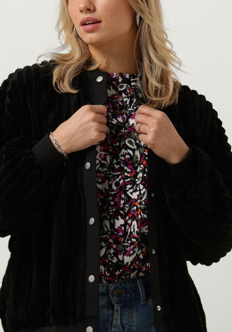 ALIX THE LABEL zwarte alix the label jack ladies woven rib fur bomber jacket