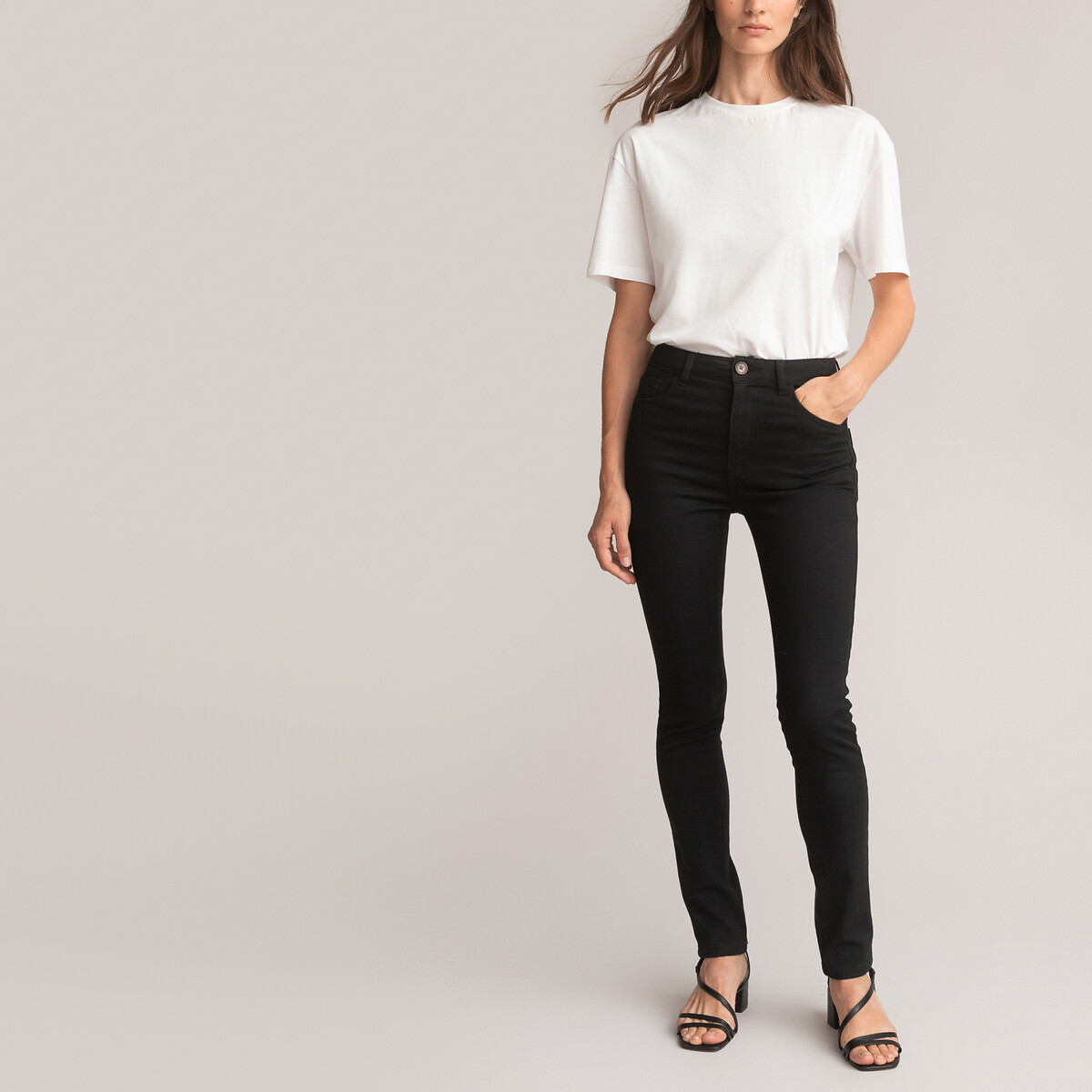 LA REDOUTE COLLECTIONS<br>Calças de algodão elástico, corte slim com 5 bolsos