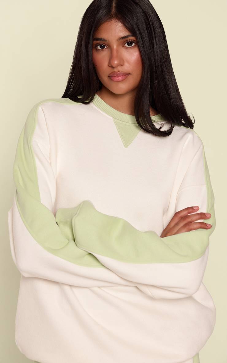 Crème Sweat-shirt Oversize À Empiècements Contrastés