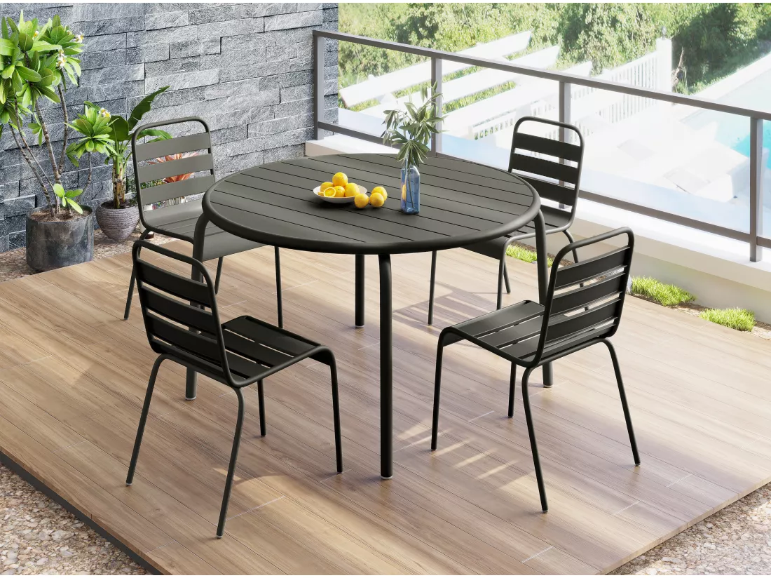 Lot de 2 chaises de jardin empilables en métal - Gris anthracite - MIRMANDE de MYLIA