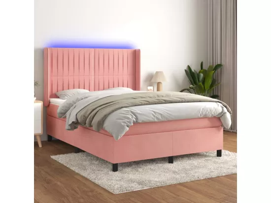 Sommier tapissier avec matelas et LED Rose 140x200 cm Velours