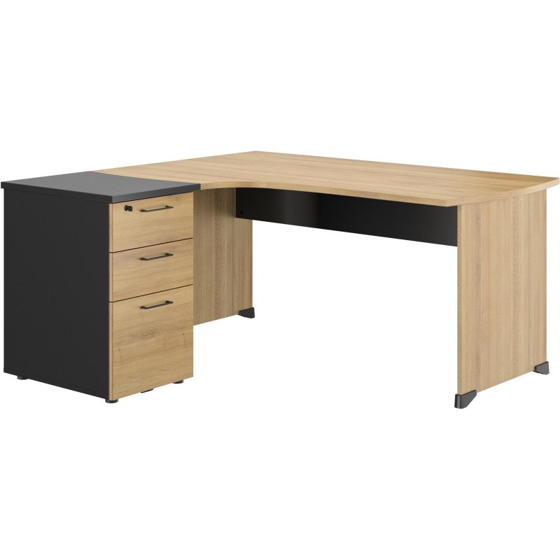 Bureau d'angle L 160 x P 150 cm avec retour sur caisson hauteur de bureau 3 tiroirs Quarta Plus